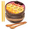 Rainforest Bowls Set of 2 Jumbo Zigzag Coconut Bowls, 2 Wooden Spoons & 2 Reusable Bamboo Straws - 100% Natural, Hand Carved by Artisans, Eco-Friendly & Sustainable - Smoothie/Acai/Salad Bowls view 1