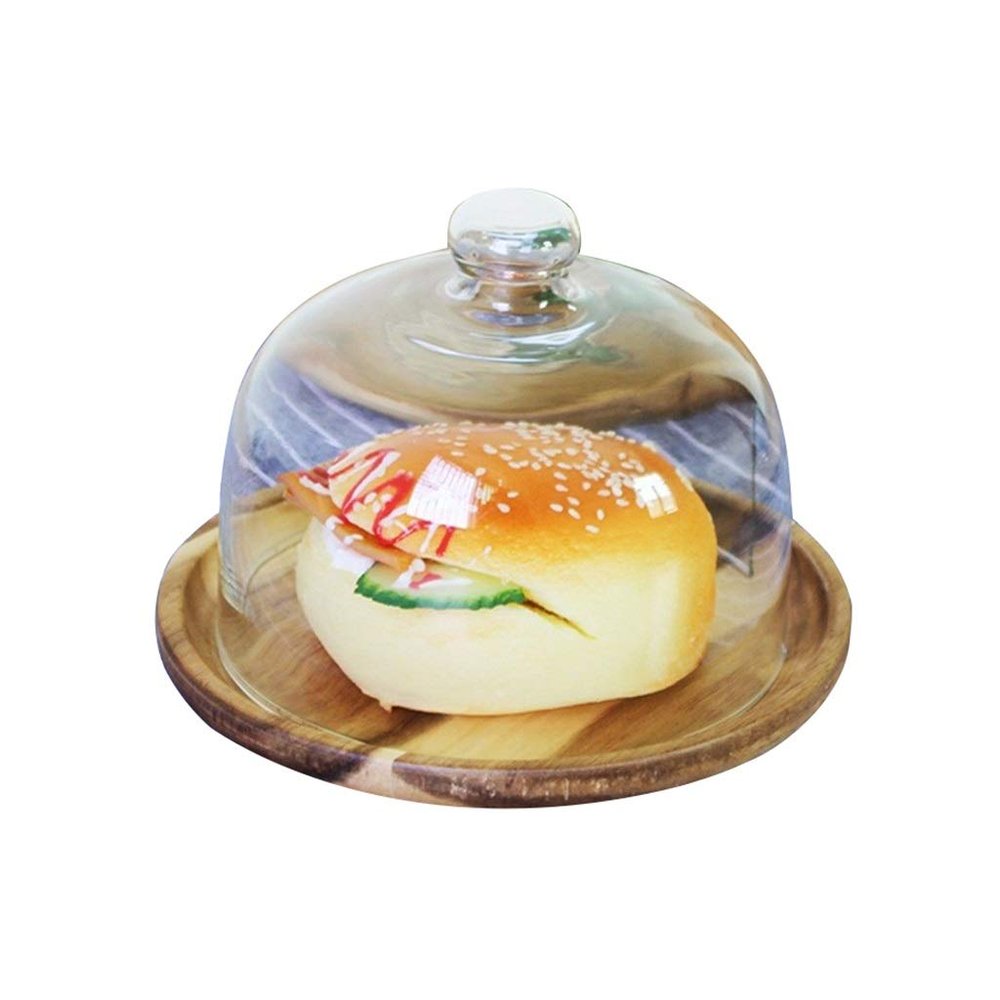 6/8/10/11 Inch Cake Dome, Wooden Pastry Tray Household Food Preservation Cover Party Tray Salad Sandwich Glass Dome (Size : 202012CM)
