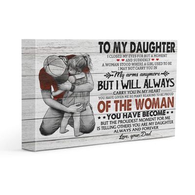 Citron Pom Personalized To My Daughter Canvas From Dad I Will Always Carry You In My Heart Best Gift for Daughter from Dad Great Gift for Birthday Christmas Thanksgiving Graduation Canvas 0.75 Inch Print in US, White