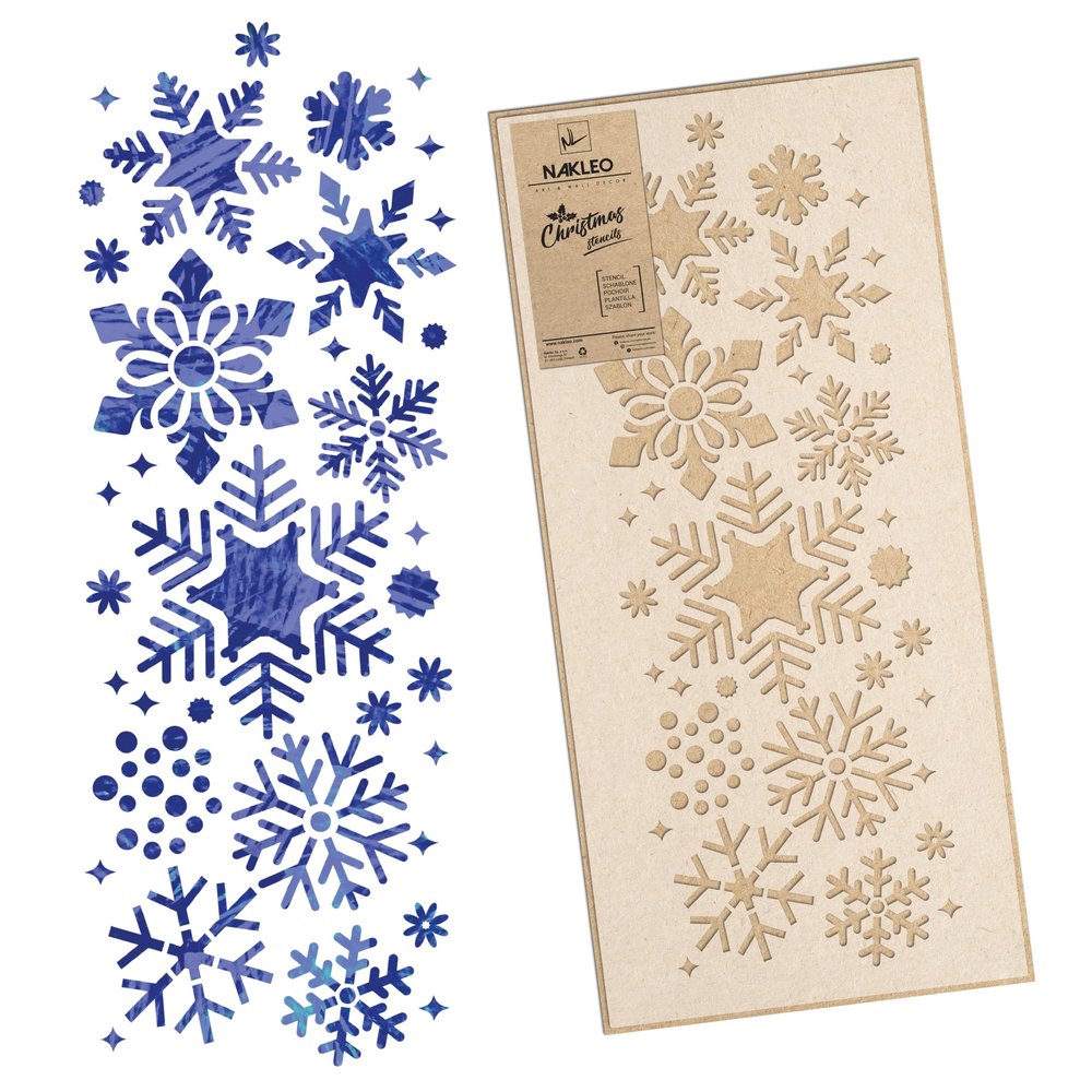 NAKLEO Christmas Painting Stencil, Reusable Plastic Artificial Snow Spray Stencil for Window Decoration, L 17.7x37.4, Christmas Patterns, Snowflake Border