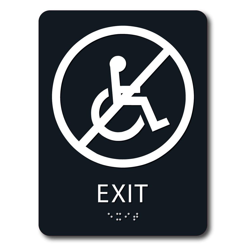 The Sign Studio - 6" x 9" - Black/White - ADA - Not Wheelchair Accessible Exit with Pictorial Sign