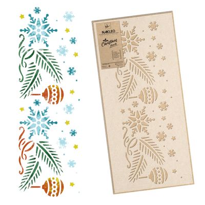 NAKLEO Christmas Painting Stencil, Reusable Plastic Artificial Snow Spray Stencil for Window Decoration, L 17.7x37.4, Christmas Patterns, Snowflake Border