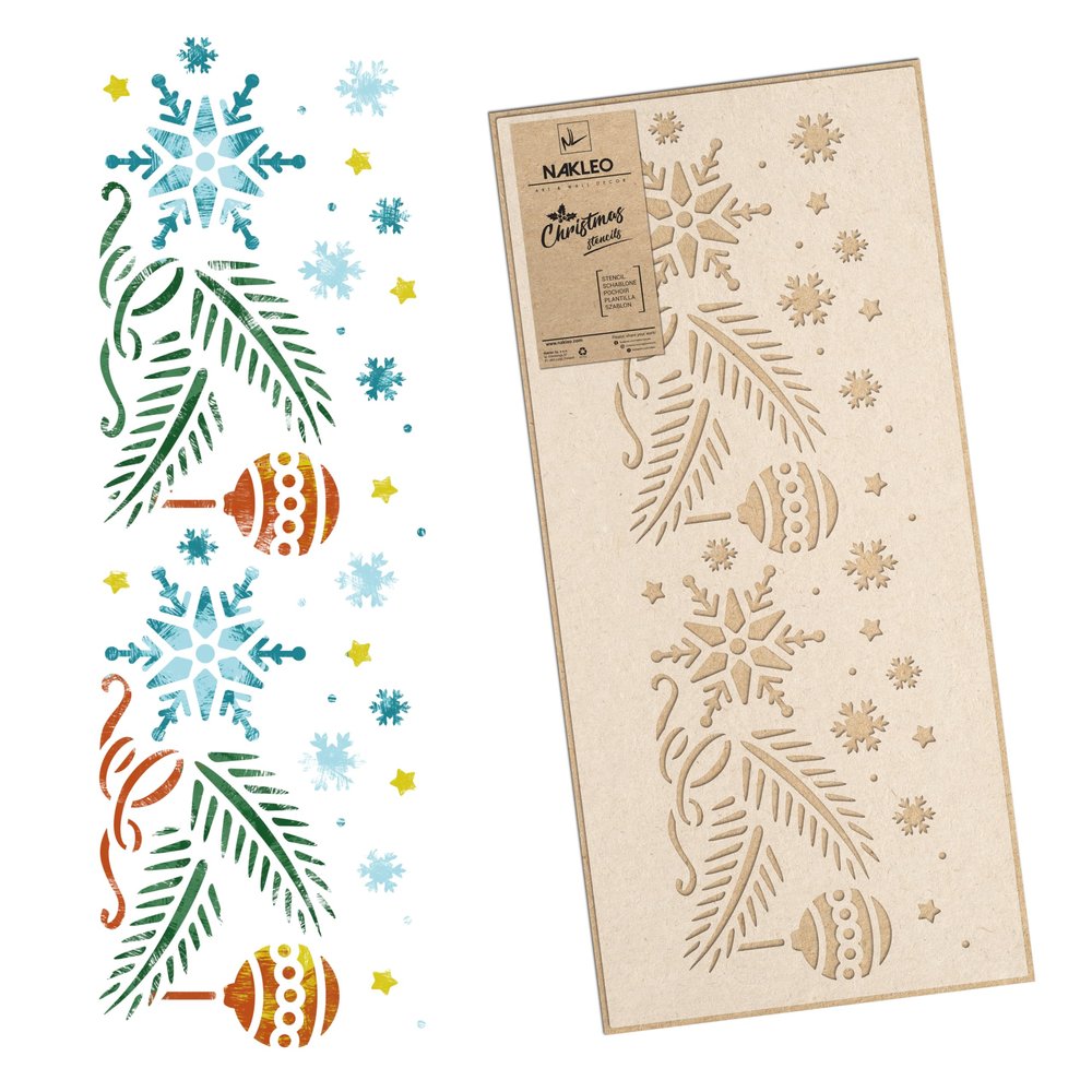 NAKLEO Christmas Painting Stencil, Reusable Plastic Artificial Snow Spray Stencil for Window Decoration, L 17.7x37.4, Christmas Patterns, Snowflake Border