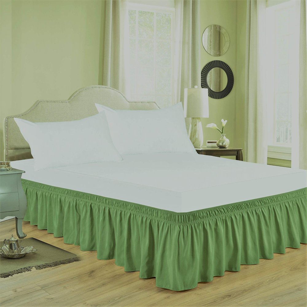 Lusso Mercato Bed Skirt - Three Sides Fabric Elastic Wrap Around Dust Ruffled Solid Bed Skirts Easy On/Easy Off 18 Inch Tailored Drop, Hotel Quality 100% Cotton 800 Thread Count, Sage Twin Size
