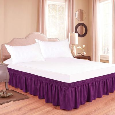 Lusso Mercato Bed Skirt - Three Sides Fabric Elastic Wrap Around Dust Ruffled Solid Bed Skirts Easy On/Easy Off 18 Inch Tailored Drop, Hotel Quality 100% Cotton 800 Thread Count, Purple King XL Size