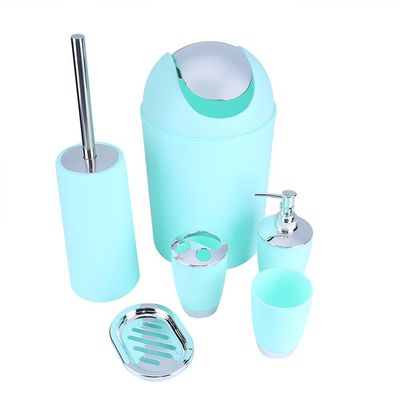 Bathroom Accessories Set 6 Piece Bath Accessory Bathroom Supplies Set with Bin Holder Dish Dispenser Tumbler Toothbrush Holder, Mint Green