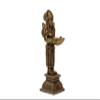 Bharat HAAAT Brass Deep Lady Small Diya Stading On Square Designing Base Oil Lamp Deepak Pooja Idol Apsara Twin Bird Home Statue Showpieces Handicraft Art (1.5 x 1.5 x 4 inch, Yellow) BH07195 view 2