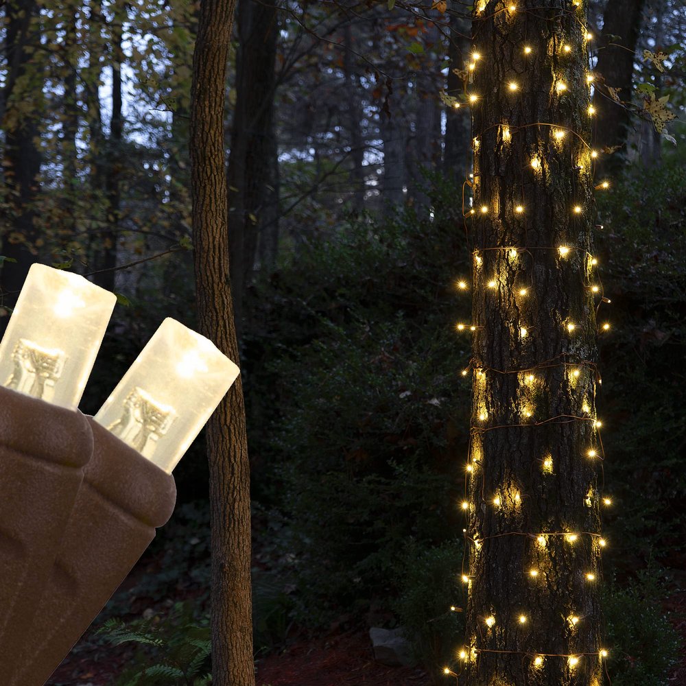 70 Warm White LED StretchNet Pro Expandable Christmas Net Lights for Medium Trees - 21" x 31" Stretchable Net - Brown Wire Trunk Wrap