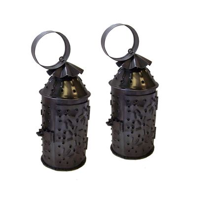 Set of 2 Mini Punched Tin Lanterns- Antique Vintage Style