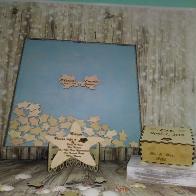 Wedding Guest Book Alternative with Turtles Wooden Picture Frame Decorations Drop Top Frame, Vintage Aqua