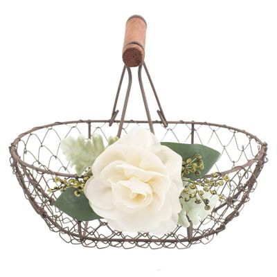 Rustic Flower Girl Basket - Country Metal Wedding Basket w/Wood Handle - Vintage Petal Basket - Flower Girl Basket by Ragga Wedding