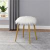 Carolina Classic Madison Faux Fur and Metal Ottoman in White Fur and Gold view 2
