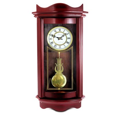 Unknown1 Decorative Wall Clock with Pendulum in Cherry Red Rectangular Wood Finish