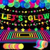 Chuangdi 44 Pcs Neon Birthday Party Decoration Glow in The Dark Party Supplies Includes Let's Glow Banner Star Hanging Swirl Fluorescent Balloons UV Black Light Reactive Tape Neon Dots view 1