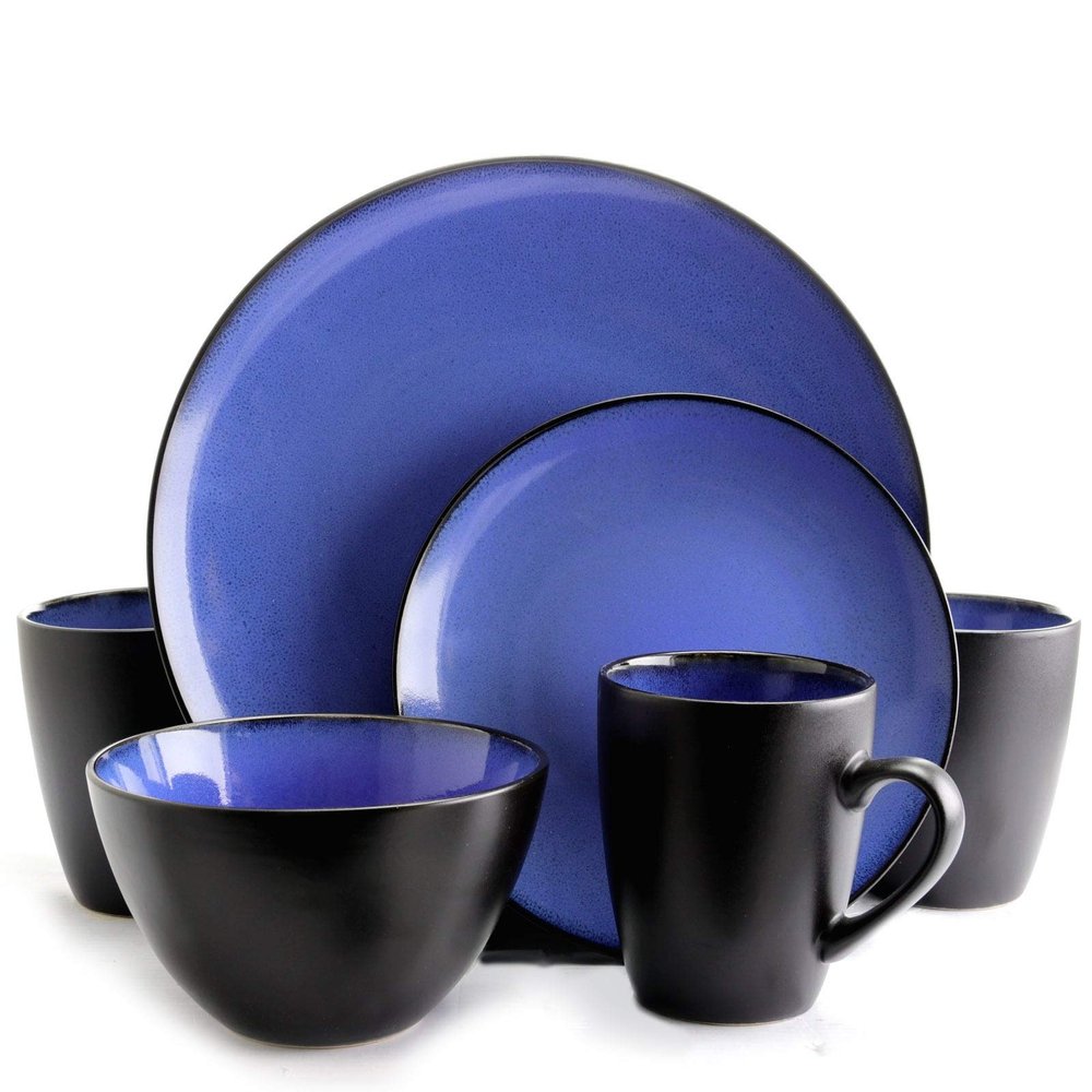 Unknown1 Downtown Round 16pc Dinnerware Set Blue Solid Casual Stoneware 16 Piece Microwave Safe
