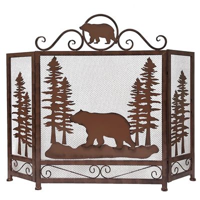 BestGiftEver 3-Panel Fireplace Screen Decorative with Bear Alone in The Forest - Stand Alone Fireplace Cover Metal Mesh Screen - Home Decorative Firescreen for Cabin, Wildlife, and Woodland Theme