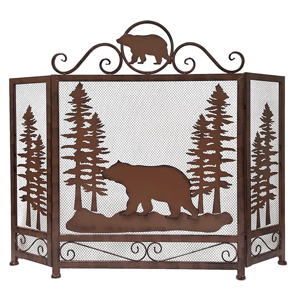 BestGiftEver 3-Panel Fireplace Screen Decorative with Bear Alone in The Forest - Stand Alone Fireplace Cover Metal Mesh Screen - Home Decorative Firescreen for Cabin, Wildlife, and Woodland Theme
