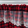 XSlive Buffalo Red and Black Plaid Curtain,Cotton Lace Window Curtains,Valance Curtains for Kitchen Cafe, 2 Pack Rod Pocket Small Window Drapes (Red,29" x 24") view 3