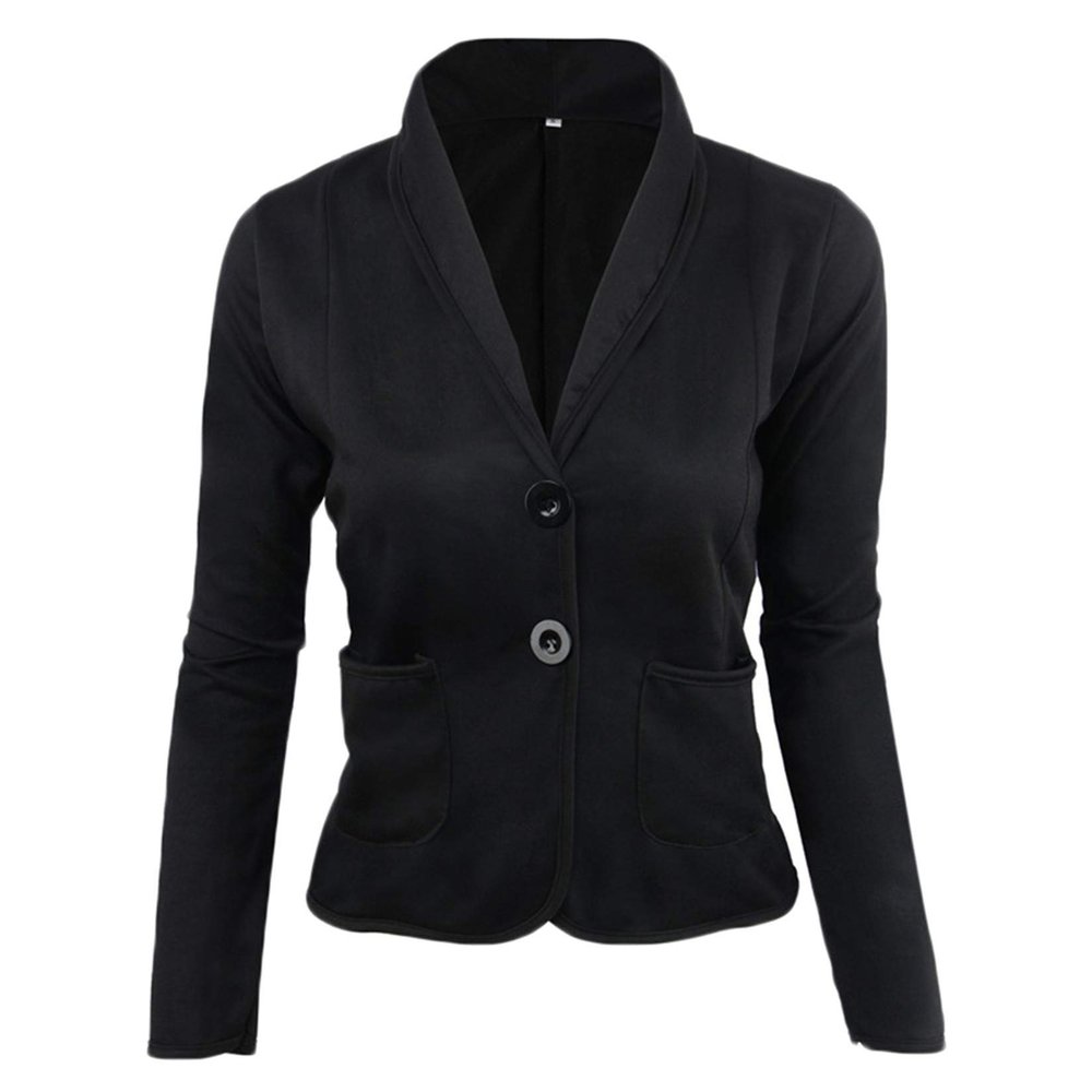 Andongnywell Women's Notched Lapel Button Decor Lightweight Soft Fabric Blazer Jacket Urban Style Casual Coat (Black,XX-Large)