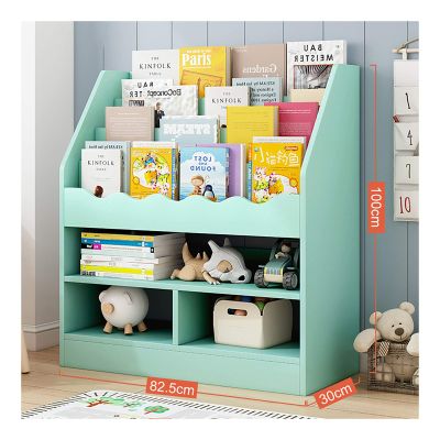 QWEASDF Wooden Kids Bookshelf, Children's Bookcase, Storage Boxes, and Toys Organizer Shelves, Free Standing Against The Wall, Organizer Holder Stand for Books Living Room Bedroom,Green