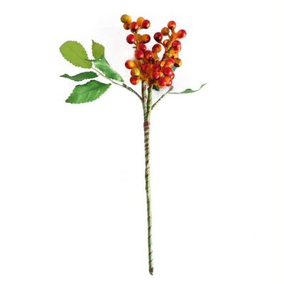 Drasawee 6 Pack 2 Forks Artificial Christmas Red Berry Stems with Pine Needles for Holiday Crafts and Home Decor 9.8'' DIY Artificial Flower Orange