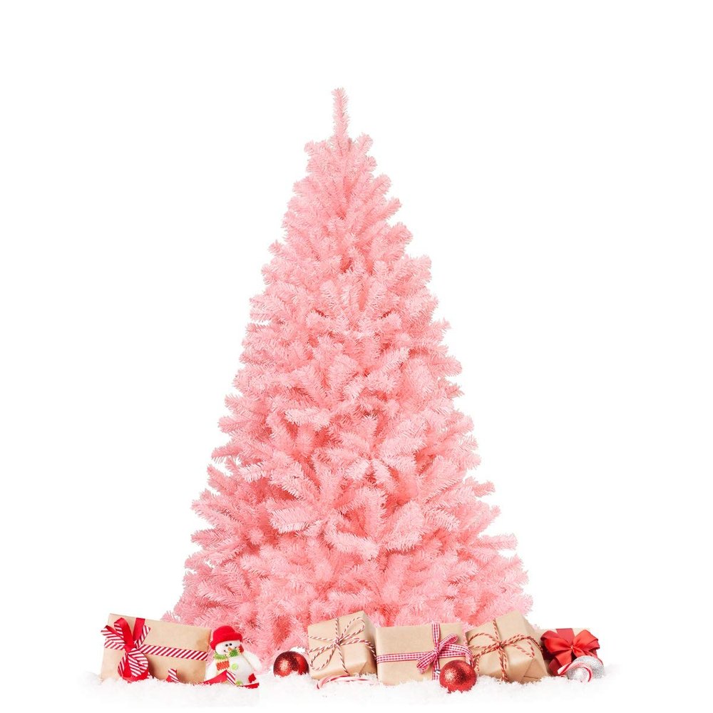 HAPPYGRILL 6FT Artificial Pink Christmas Tree with Stand New PVC Material Rich Thicken Tips Christmas Festival Decoration