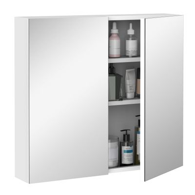 kleankin Bathroom Mirrored Cabinet, 24"x22" Steel Frame Medicine Cabinet, Wall-Mounted Storage Organizer with Double Doors, White