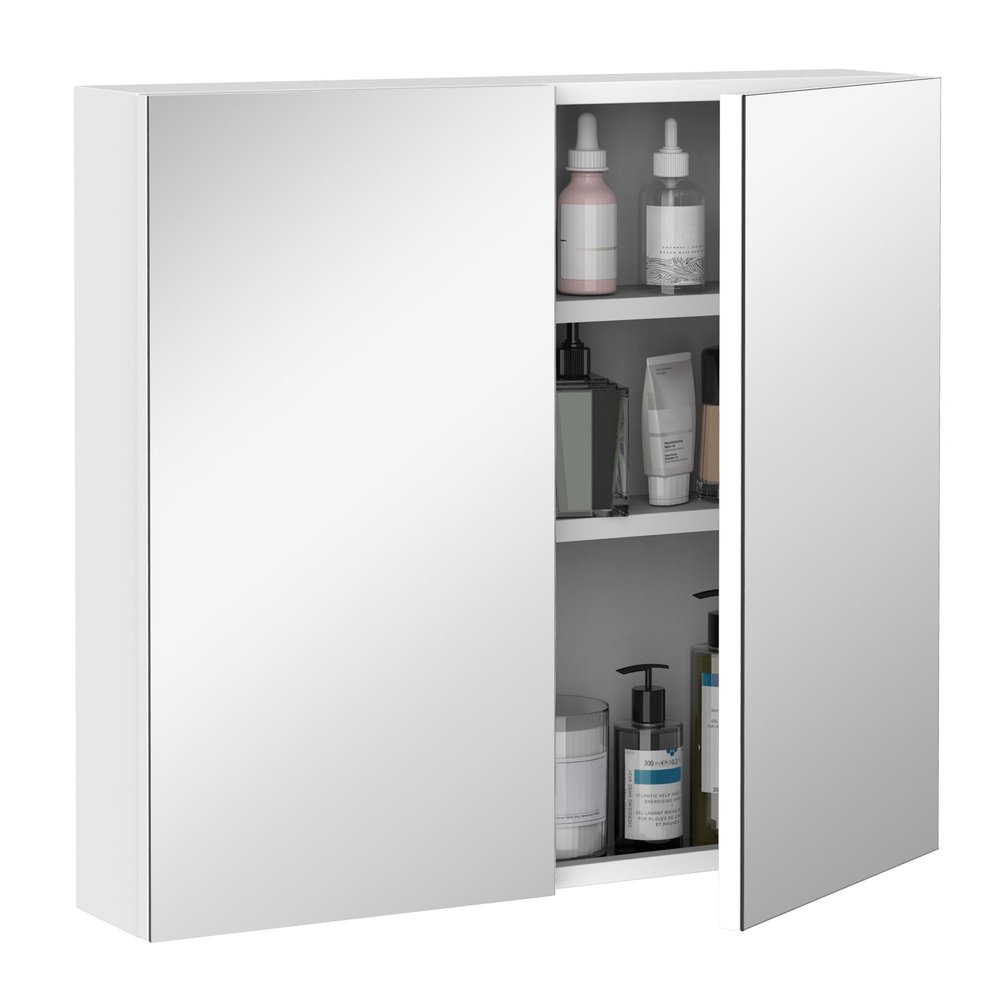 kleankin Bathroom Mirrored Cabinet, 24"x22" Steel Frame Medicine Cabinet, Wall-Mounted Storage Organizer with Double Doors, White