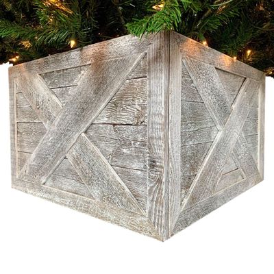 HomeRoots 23" Natural Weathered Gray Whitewash Christmas Tree Collar