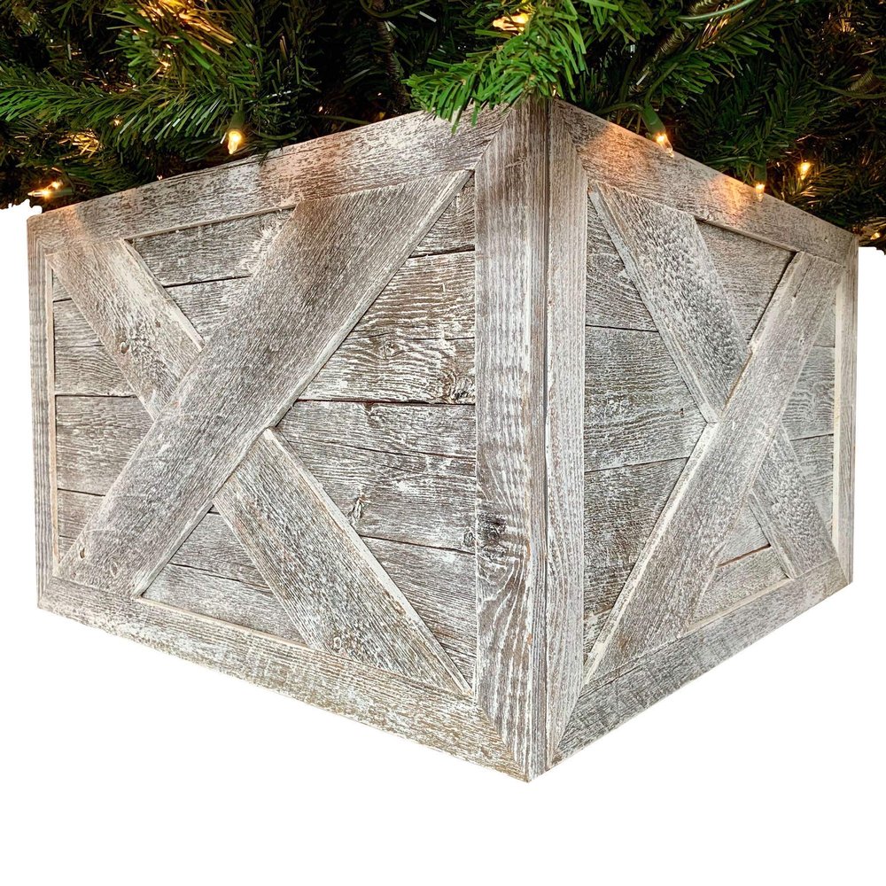 HomeRoots 23" Natural Weathered Gray Whitewash Christmas Tree Collar
