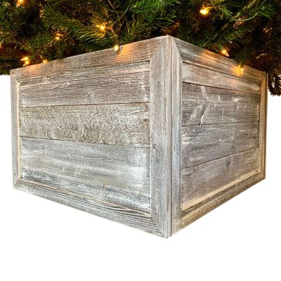 HomeRoots 23" Gray White Wash Plank Christmas Tree Collar