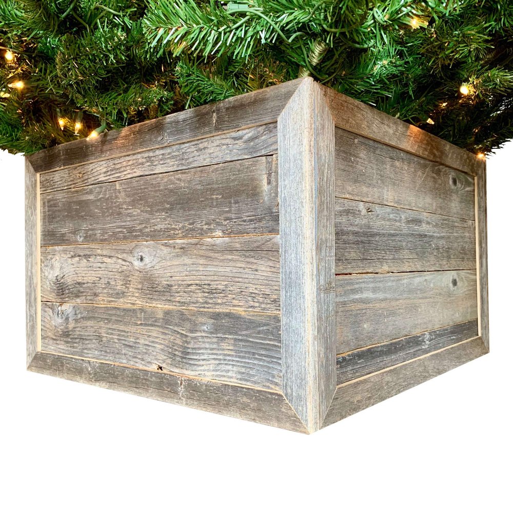 HomeRoots 23" Natural Weathered Gray Plank Christmas Tree Collar