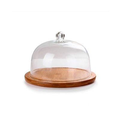 8-12 Inch Cake Dome, Household Glass Food Preservation Cover Cafe Tray Snack Tasting Tray Wooden Plate Glass Dome (Size : 212114CM)