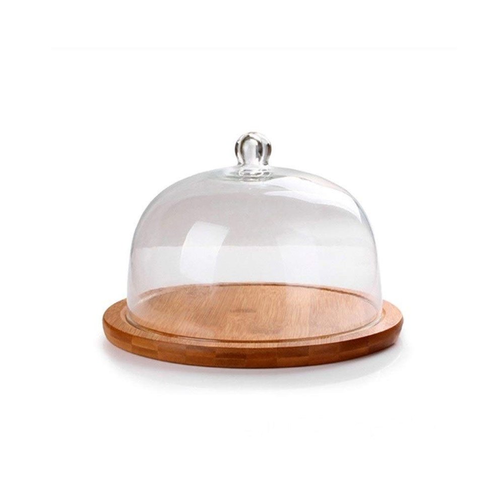 8-12 Inch Cake Dome, Household Glass Food Preservation Cover Cafe Tray Snack Tasting Tray Wooden Plate Glass Dome (Size : 212114CM)