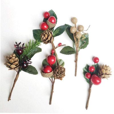 Zonfer 5pcs Artificial Pine Cone Picks with Holly Branches Simulation Flower Red Christmas Berry Decoration for Home Holiday Floral Decor, Random Color, One Size