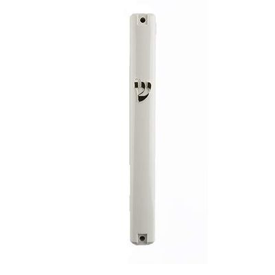 Judaica Place Plastic Mezuzah Case White Designed with Gold Shin - Easy Peel and Stick Waterproof Mezuzah Cover for 15cm Scroll
