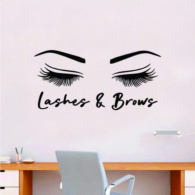 Lashes and Brows V3 Wall Decal Home Decor Sticker Vinyl Art Bedroom Room Quote Teen Girls Daughter Make Up Cosmetics Beauty Salon Eyebrows Eyelashes Eyes Women Beautiful Slay Lipstick