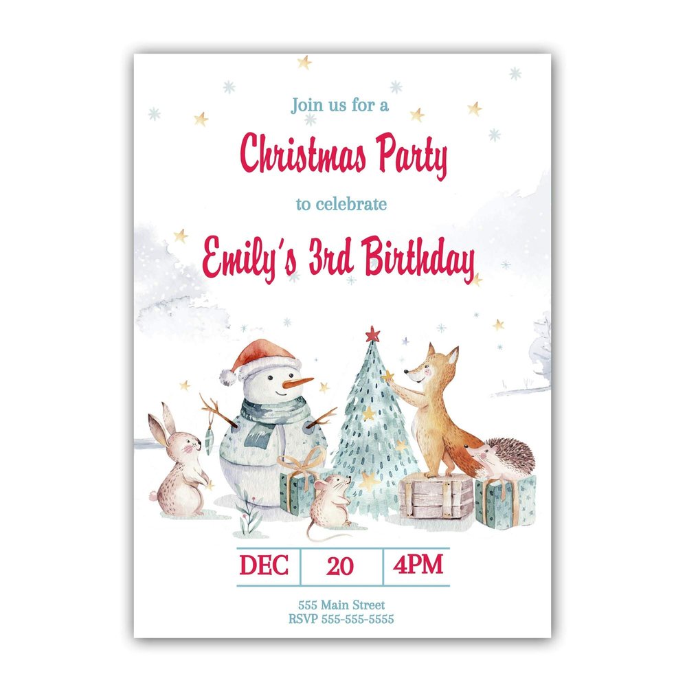 30 christmas party invitation cards winter forest animals birthday baby shower photo paper
