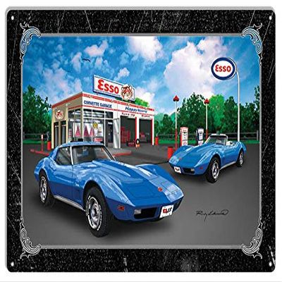 ESSO Corvette Blue Sting Ray Car Metal Sign By Rudy Edwards 1830