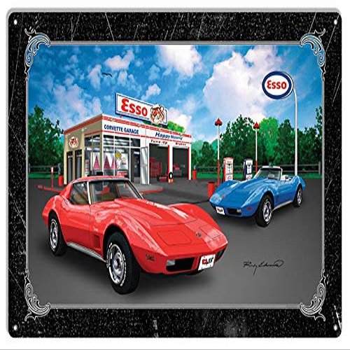 ESSO Corvette Red Sting Ray Car Metal Sign By Rudy Edwards 1830