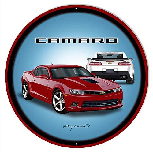 Camaro Hot Rod Dark Red Metal Sign By Rudy Edwards 2424 Round