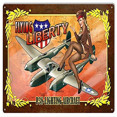 Airplane P38 Lightning Aircraft Pin Up Girl Aviation Metal Sign 1218