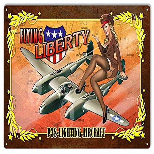 Airplane P38 Lightning Aircraft Pin Up Girl Aviation Metal Sign 1218
