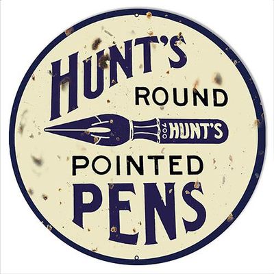 Hunts Pointed Pens Reproduction Nostalgic Metal Sign 3030 Round