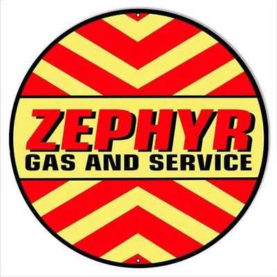 Zephyr Gas And Service Motor Oil Garage Art Reprod Metal Sign 24? Round