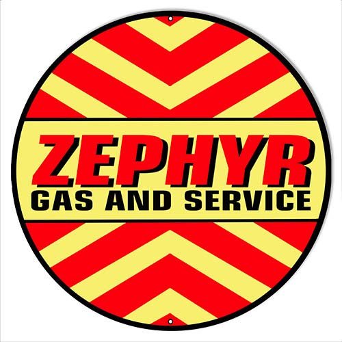 Zephyr Gas And Service Motor Oil Garage Art Reprod Metal Sign 24? Round