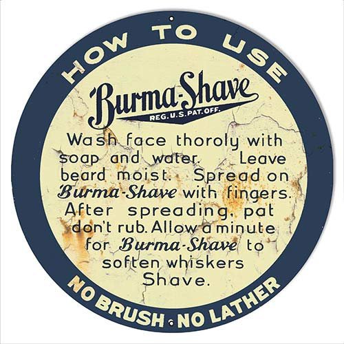 Nostalgic Burma Shave 1818 Round 22g Metal Reproduction Sign