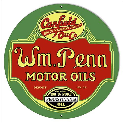 W.M Penn Gasoline Reproduction Motor Oil Metal Sign 2424 Round