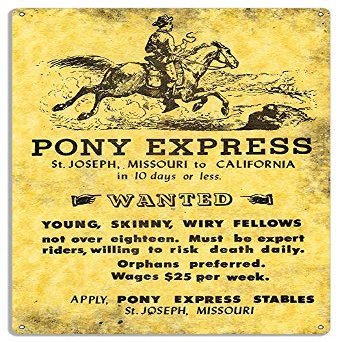 Pony Express Missouri To California Reproduction Large Sign 1830 .040 Alum