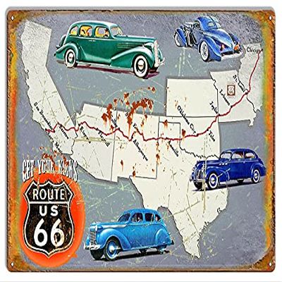 Get Your Kicks On Route 66 Metal Map Sign By Phil Hamilton 1218